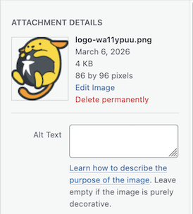 Screenshot of the attachment details of the WP A11y wapuu