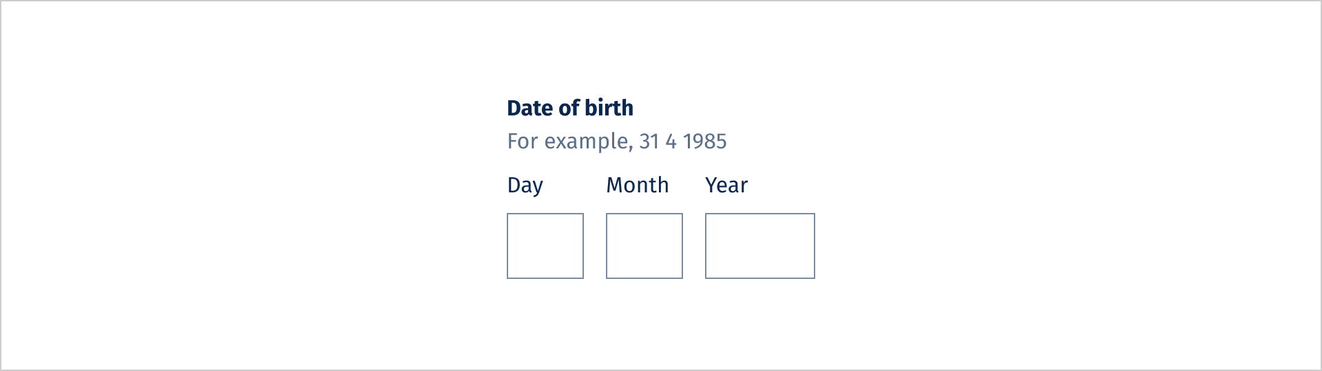 Examples of valid values for date of birth are shown in the description.