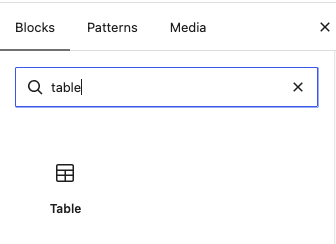 Search for the table block