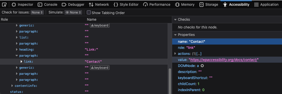 Screenshot accessible name link in FireFox