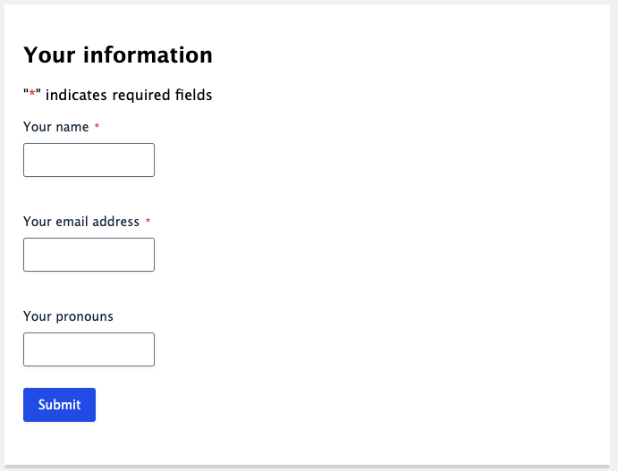 Screenshot form indicating required fields