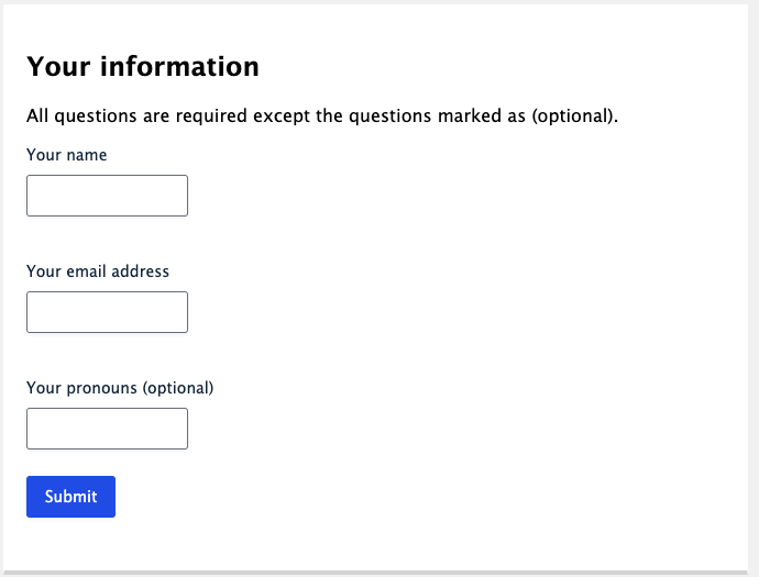 Screenshot form indicating non-required fields