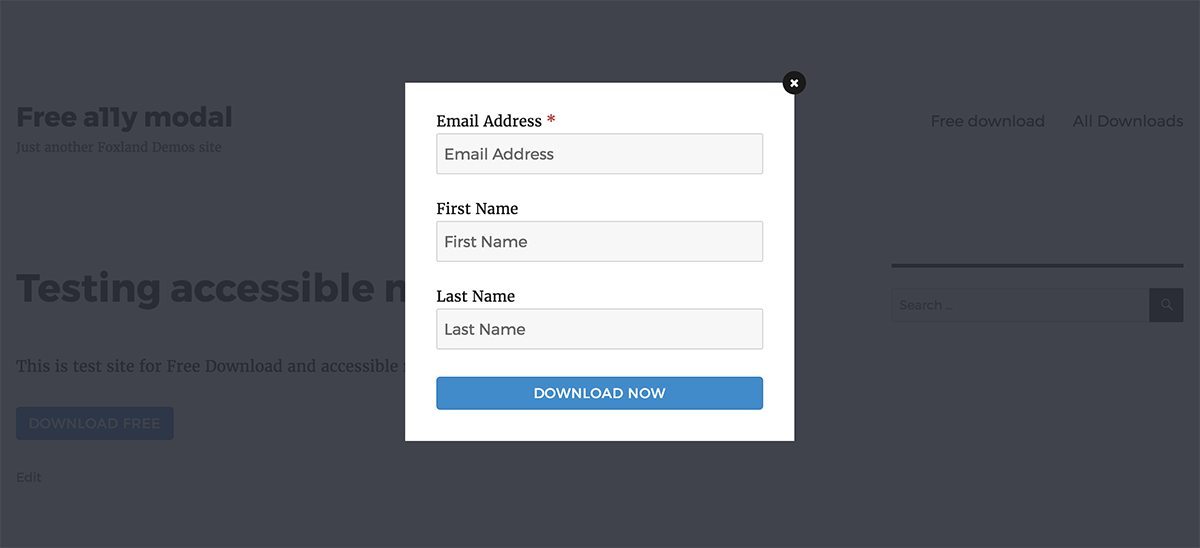 Form inside dialog modal